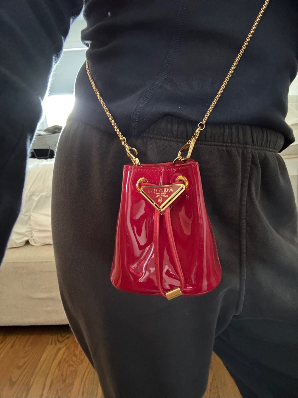 PRICE DROP ** Prada Red Mini Bag with Gold Chain - Picture 3 of 17